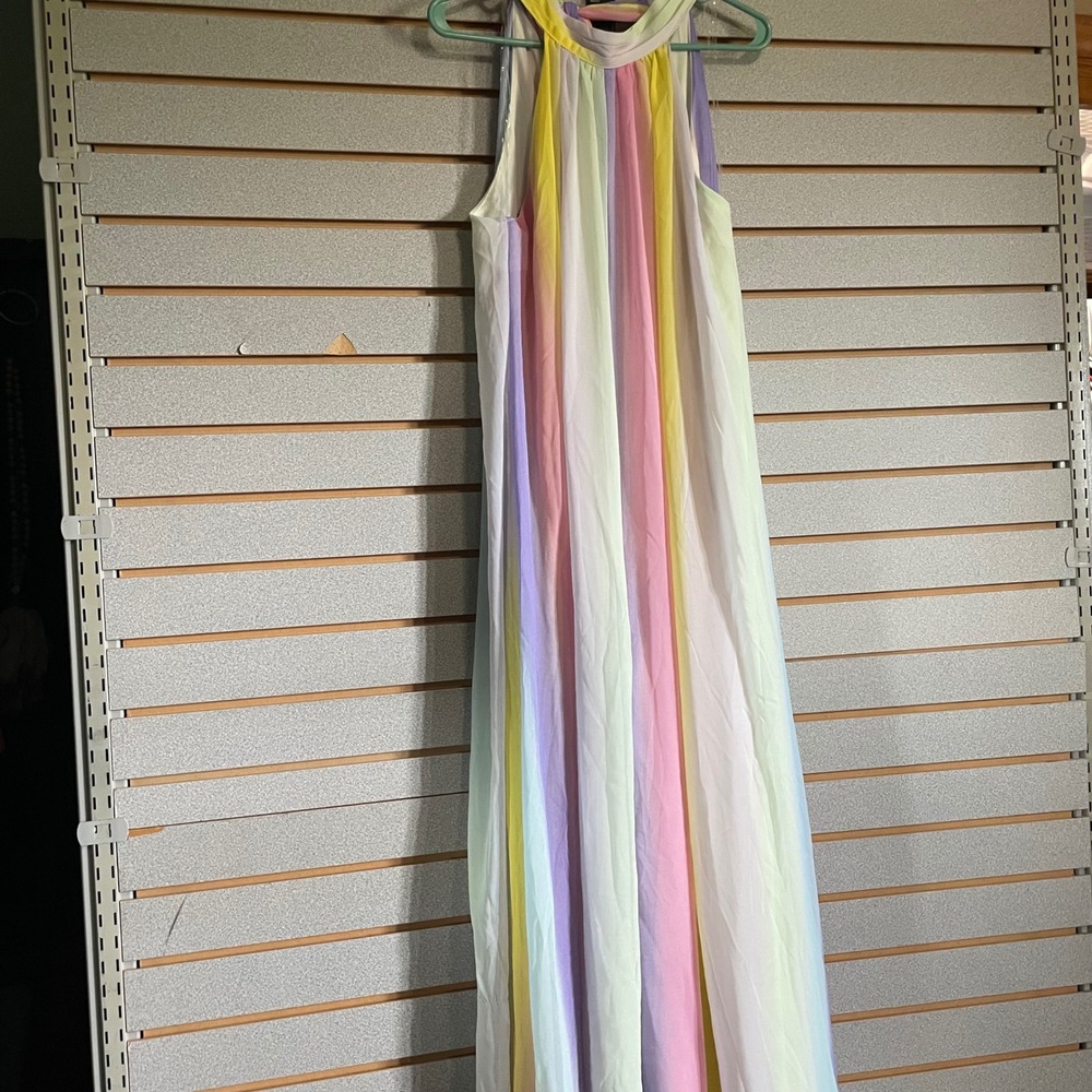 Rainbow Dressy Pastel Halter Sleeveless Flowy‎ Casual Jumpsuit Pantsuit Medium